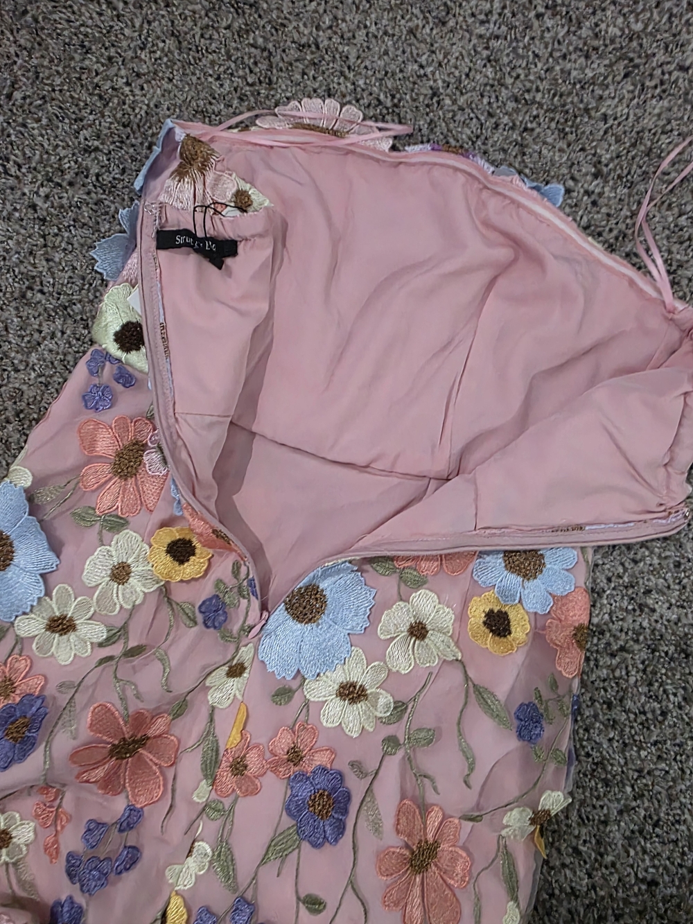 Embellished Pink Floral Boutique Dress Sz LARGE Dimensional Flowers - Picture 10 of 11